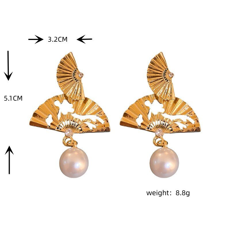 Personalità New Chinese Fan Set Diamond Pearl 925 orecchini ad ago in argento senso di alta qualità di orecchini temperamento di nicchia