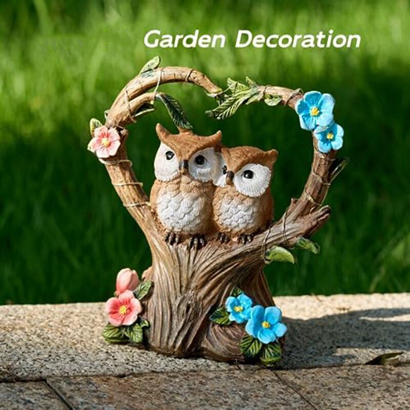 樹脂製のソーラーライトアップフクロウの鳥の装飾、創造的な庭の愛好家の装飾品、バレンタインデーのギフト工芸品、使いやすい