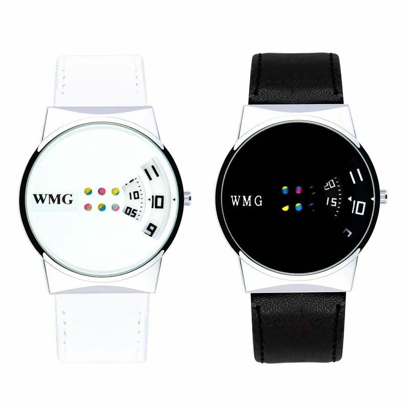 Personality creativity black white women watches fashion leather watch men woman quartz clock unisex wristwatches gifts