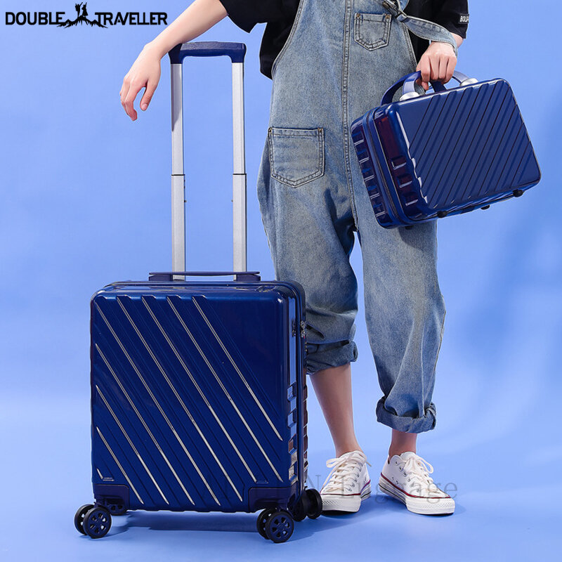 2 Stks/set Reizen Koffer 18''20inch Rolling Bagage Carry Ons Cabine Trolley Case Vrouwen Bagage Set Met Cosmetische Tas Mode