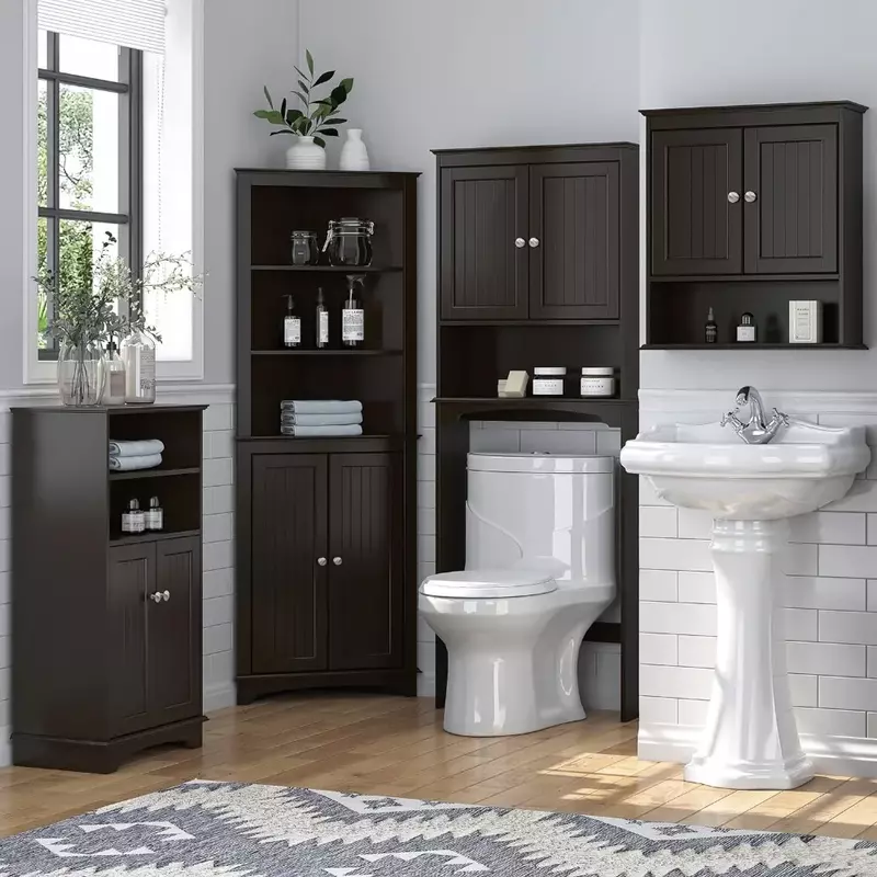 Di atas kabinet Toilet untuk penyimpanan kamar mandi, di atas kabinet penyimpanan Toilet dengan pintu dan rak yang dapat disesuaikan, Espresso