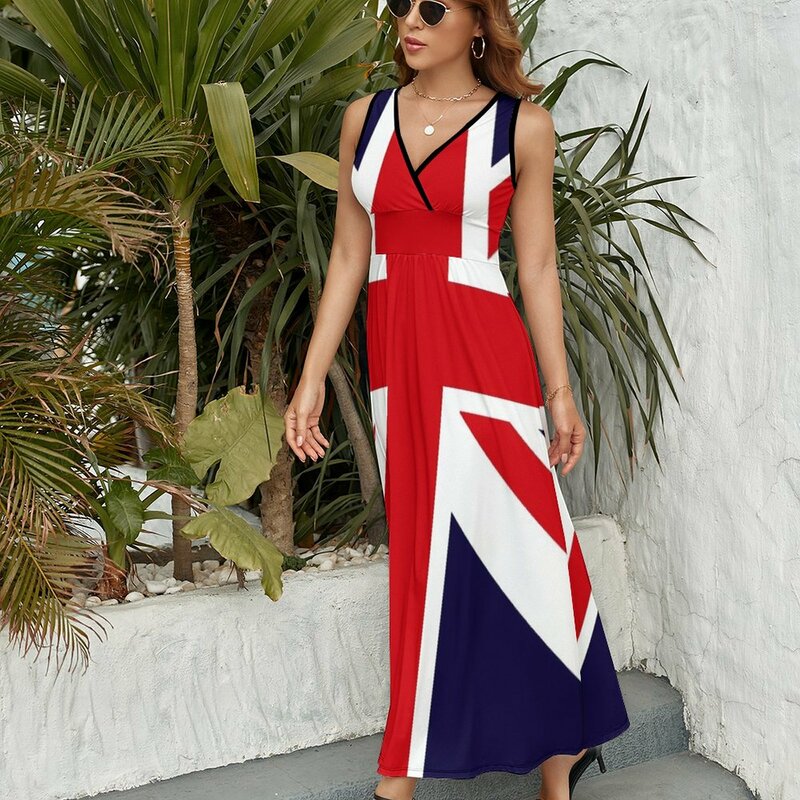 여성용 민소매 드레스, 로즈 유니온 잭, 영국 펑크 티셔츠, 여름 롱 드레스, 예식 드레스