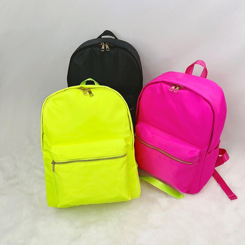 Solid Color Nylon Backpacks Women Fashion Cute Letter Patches Backpack Student Girls Waterproof Large Capacity School Book Bags