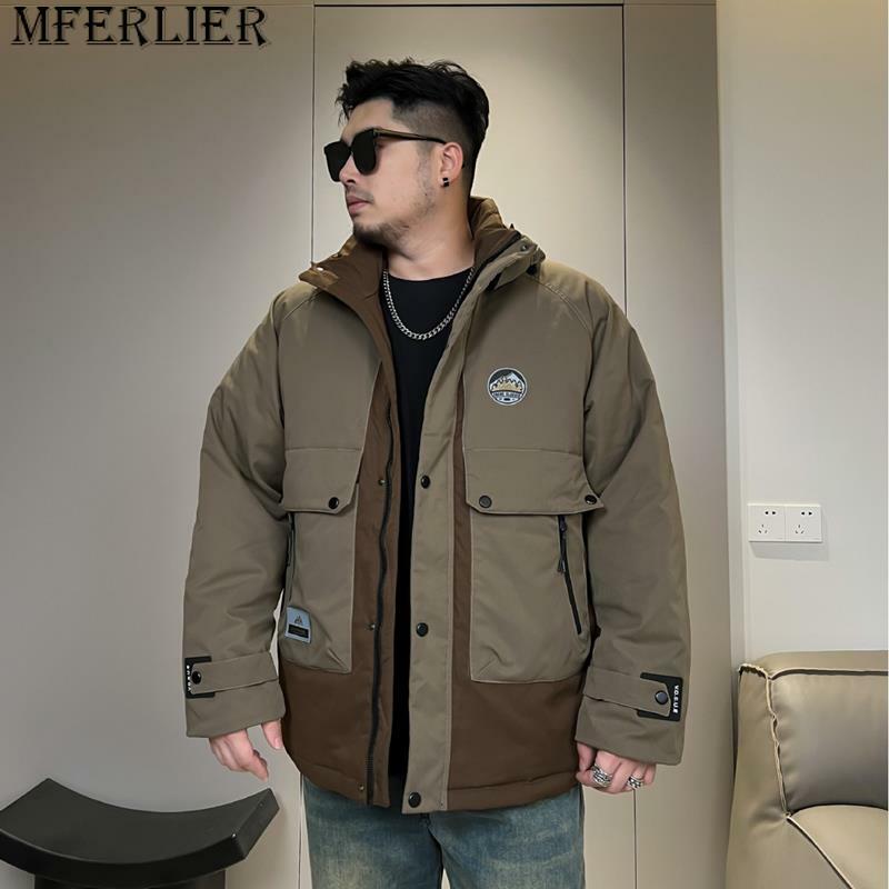 Winter Tidy Fat Plus Size Down Coat Men's Casual Hooded Thick and Warm White Duck Down Splice Coat 160kg 9xl 10xl