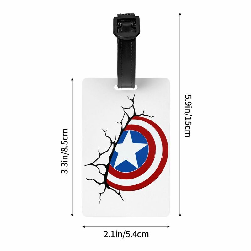 Etiqueta de equipaje personalizada de Capitán América para maleta de viaje, cubierta de privacidad, tarjeta de identificación con nombre