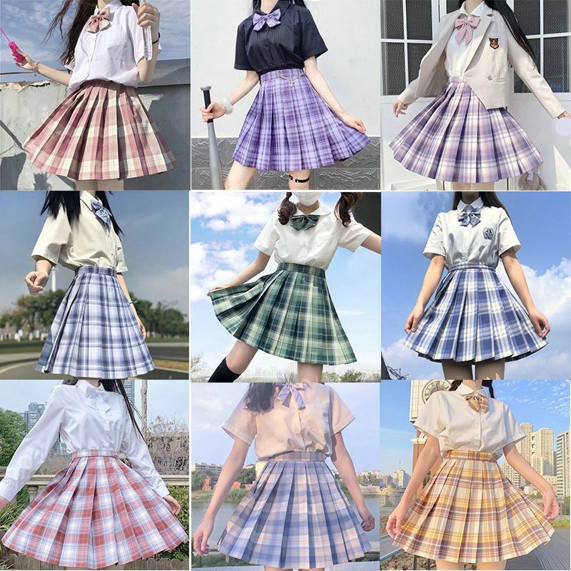 Falda plisada a cuadros de Japón JK para mujer, minifalda de baile con lazo de cintura alta para niñas, falda Sexy Harajuku de línea a Linda