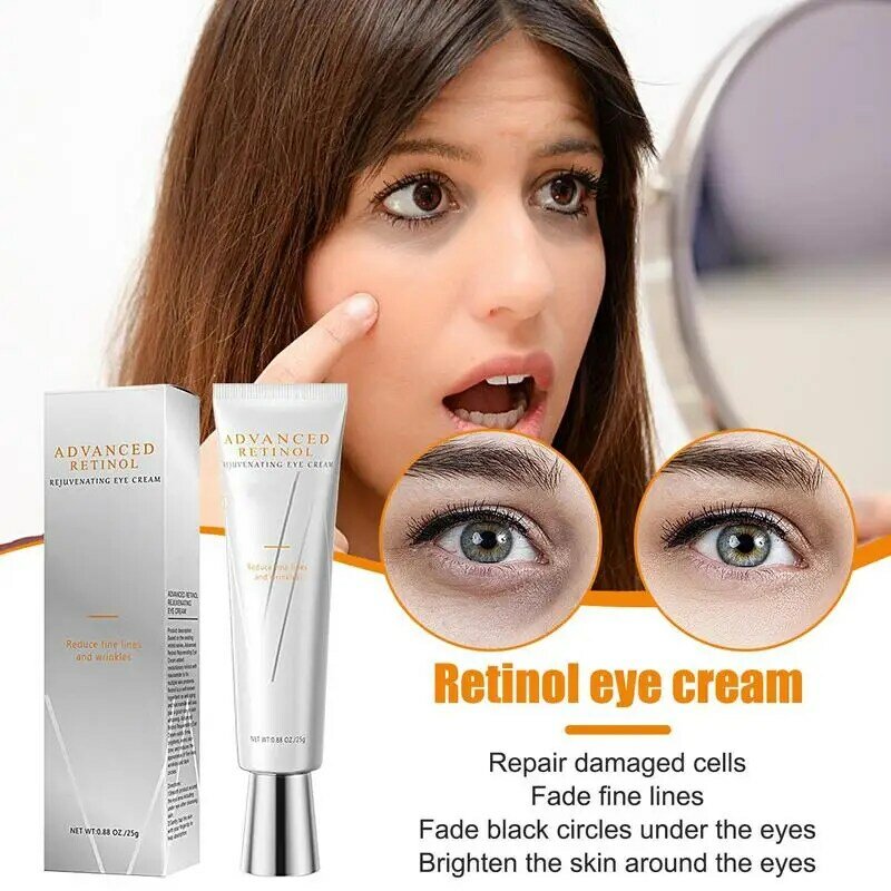 Retinol Eye Cream para círculos escuros e inchaço, Bolsas sob os olhos brilhando, Essência com hialuronato, 0.8 FlOz