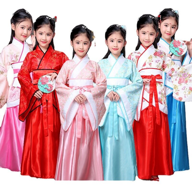 Ancient Kids Traditional Dresses Chinese Outfit Girls Costume Folk Dance Performance Hanfu Dress for Children Performance Hanfu
