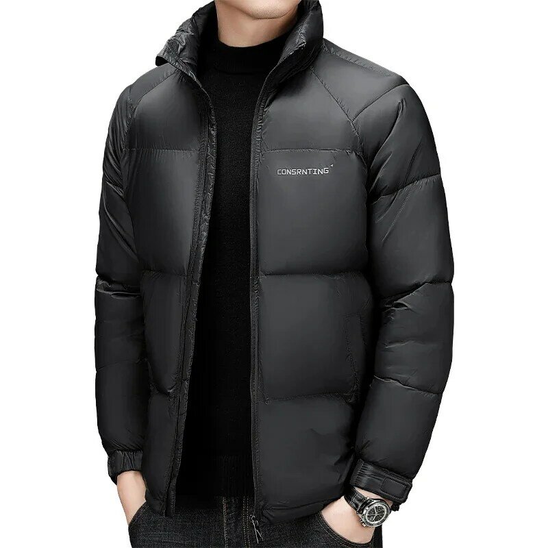 Зимняя ветрозащитная куртка, Мужская теплая парка с воротником-стойкой, уличная мода, повседневные брендовые пуховые парки