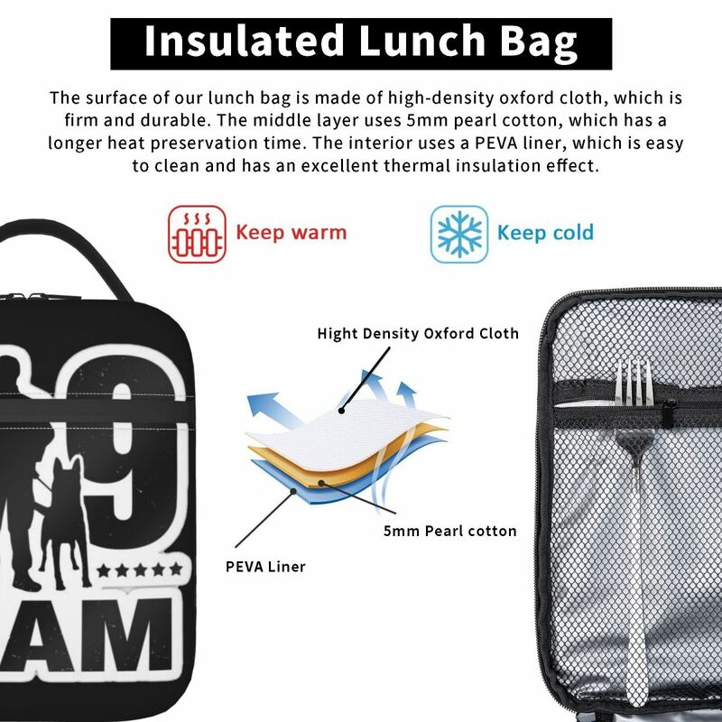 กระเป๋าหิ้วใส่อาหารกระเป๋าใส่กล่องข้าวกลางวันทีม K9หุ้มฉนวนกระเป๋าใส่ข้าวกลางวัน
