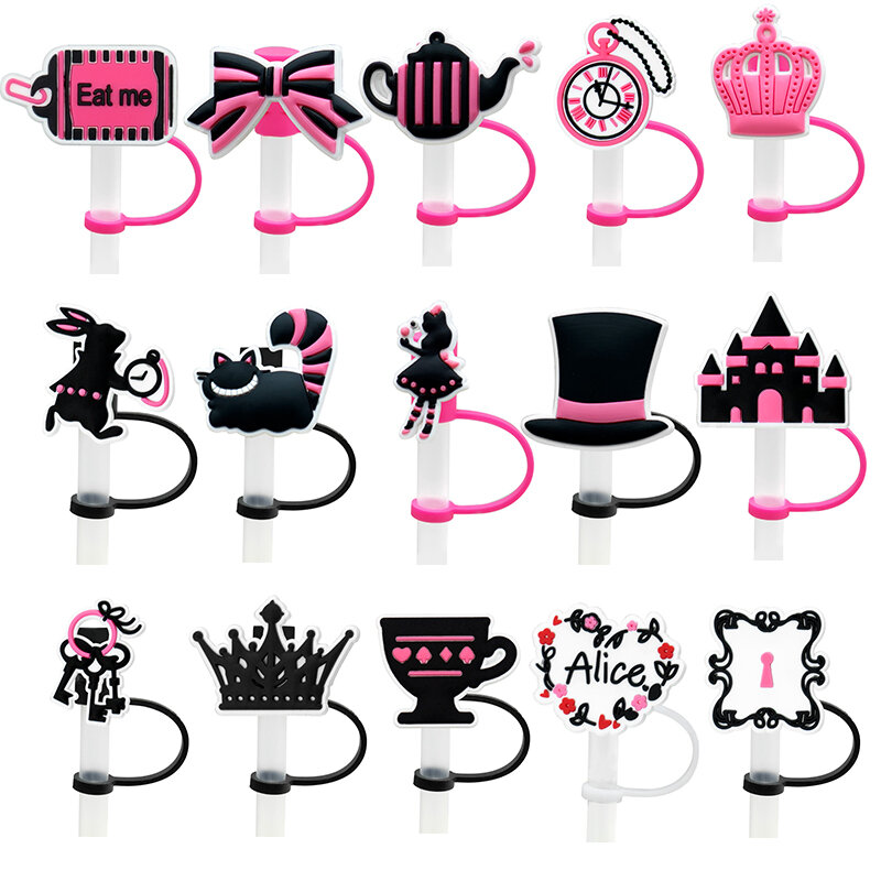 1pcs Pink Style Silicone Straw Covers Caps for Cup,8mm Crown Bow Tie Straw Toppers Tips for 30&40 Oz Reusable Dustproof  Party