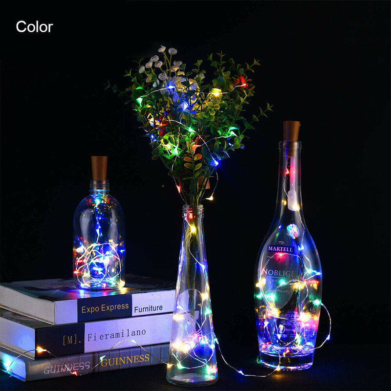 Guirxiété lumineuse dégradée en liège, bouteille LED, Noël, fête de mariage, 1 m, 10 LED, 2 m, 20 LED, 1PC