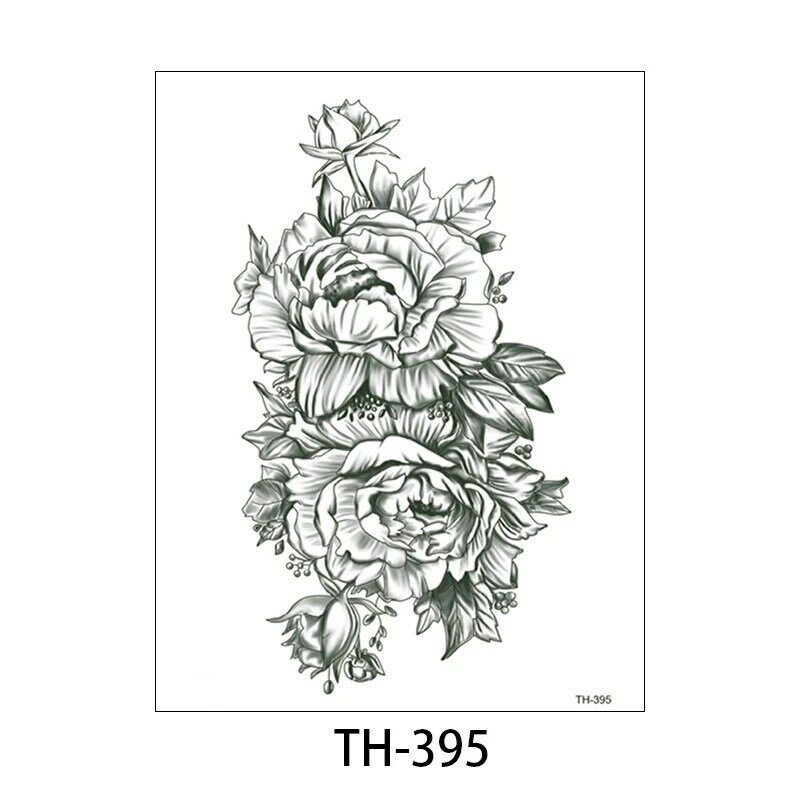 Stiker Tato Sementara Wanita Perempuan Baru Desain Mawar Hitam Seni Tubuh Lengan Bunga Penuh Stiker Tato Palsu Besar
