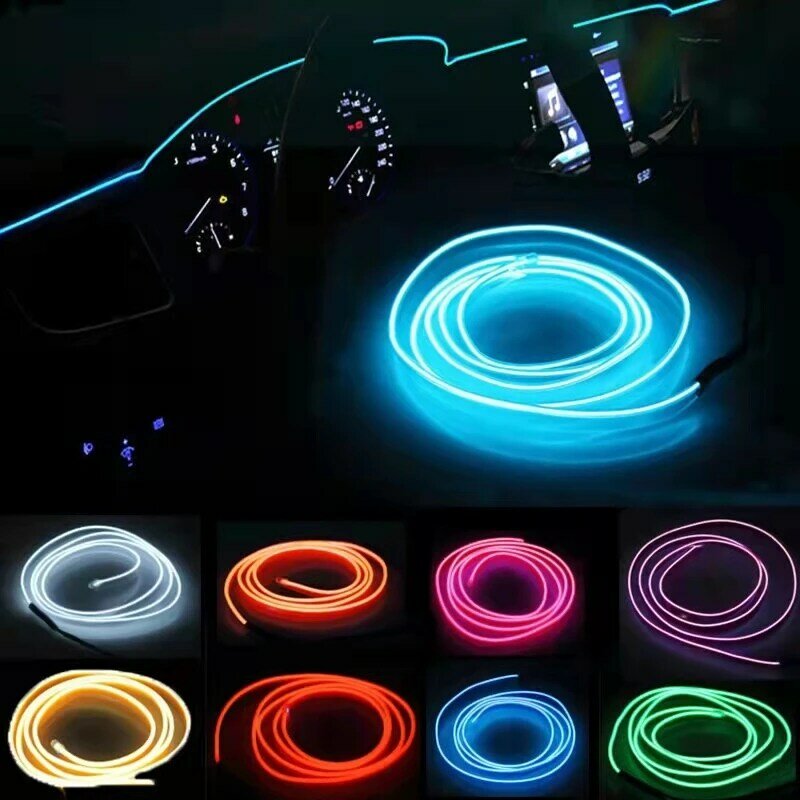Neon LED Car Iluminação Interior Tiras, Auto LED Strip, Garland EL Wire Rope, Decoração do carro Lâmpada, tubo flexível, 10m, 1m, 3m, 5m