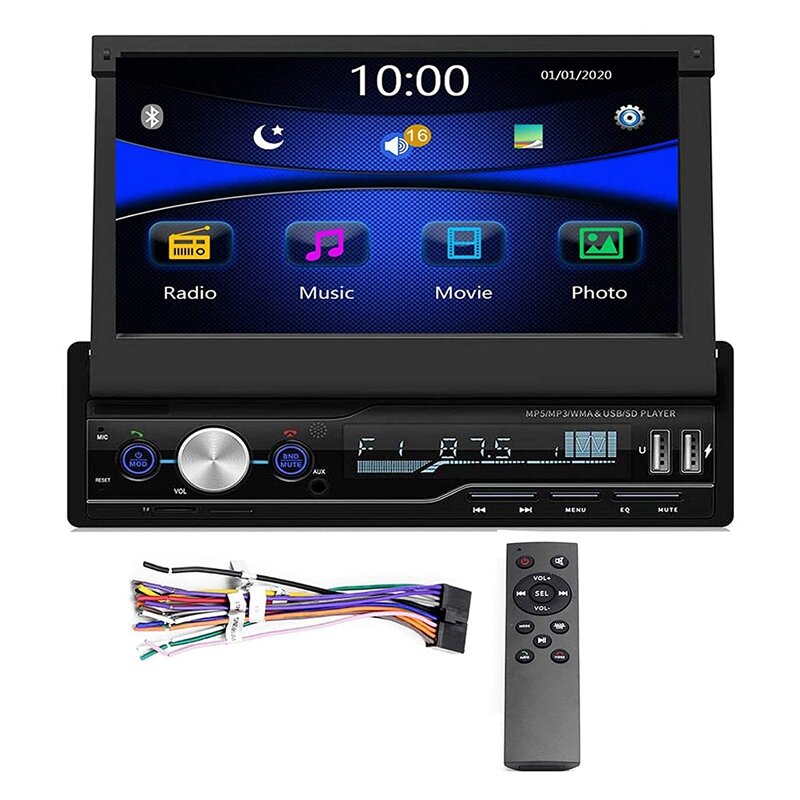 Single Din Car Stereo 7 Inch Bluetooth Car Audio Video Player RDS FM AM Car Radio Player USB/AUX/TF HD Retractable