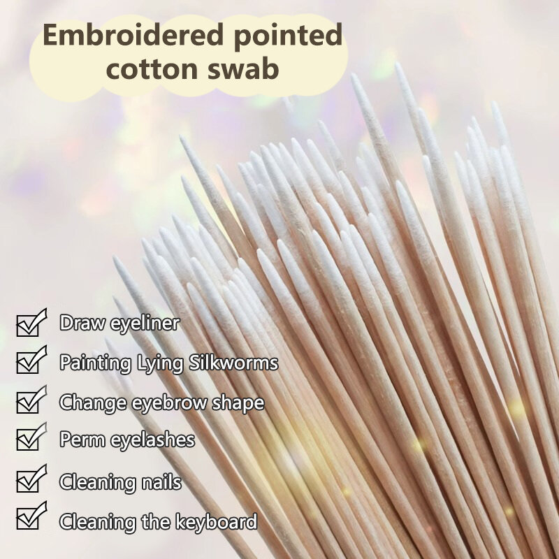 Double-Pointed Disposable Ultra-Small Cotton Swab Brush Lint Free Micro Wood Makeup Brushes Eyelash Extension Glue Removing Tool