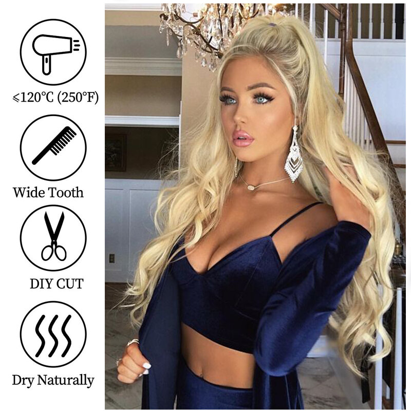 Synthetic Long Wave Ponytail for Black Women Body Wavy Drawstring Pony Tail Hair Extensions Natural Hairpiece Horse Tail Blond