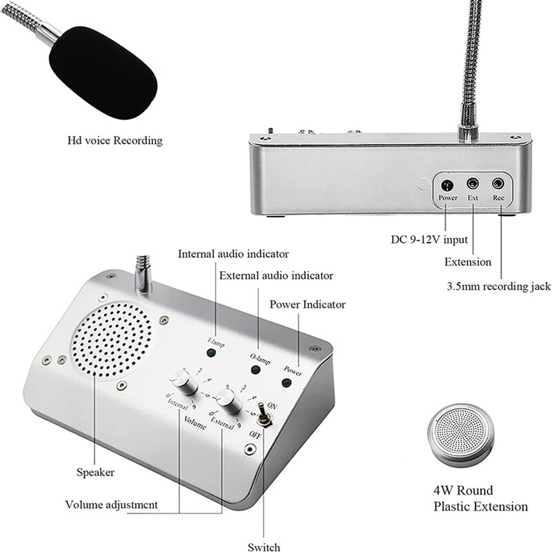 Dual Way Window Microfone Intercom Speaker System, sistema de interfone para negócios, escritório, escola, plug UE
