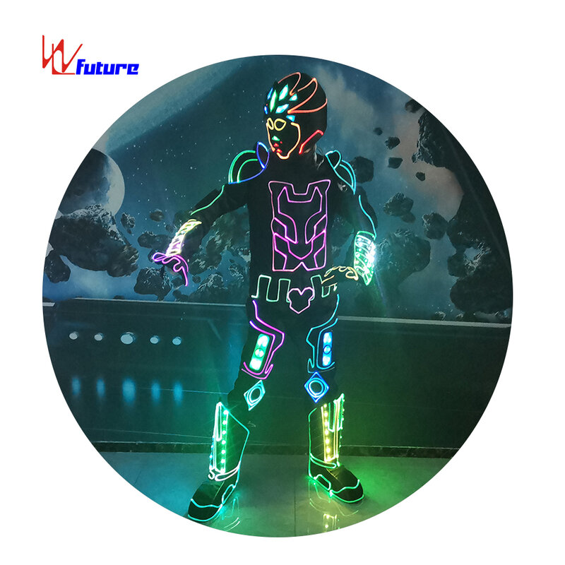 Costume de robot LED à fibre optique, futur vêtements futuristes programmables
