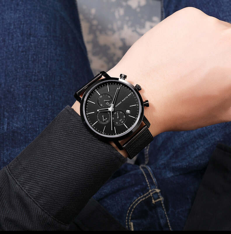 Hannah Martin zegarek męski HM-109 zegarek męski ze stali nierdzewnej wielofunkcyjny kalendarz człowiek biznesu zegarki Relogio Masculino
