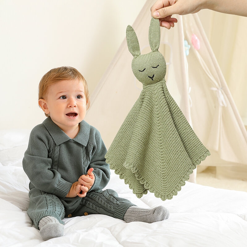 Asciugamani per placare il neonato coniglio lavorato a maglia neonato neonati maschi ragazze coperta di sicurezza comodo morbido fazzoletto da bambino bavaglino per dentizione