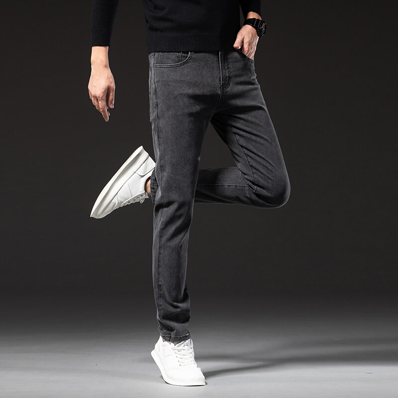 Primavera outono nova qualidade roupas de peso médio dos homens se encaixam em linha reta denim jeans clássico vintage retro calças casuais moda calças