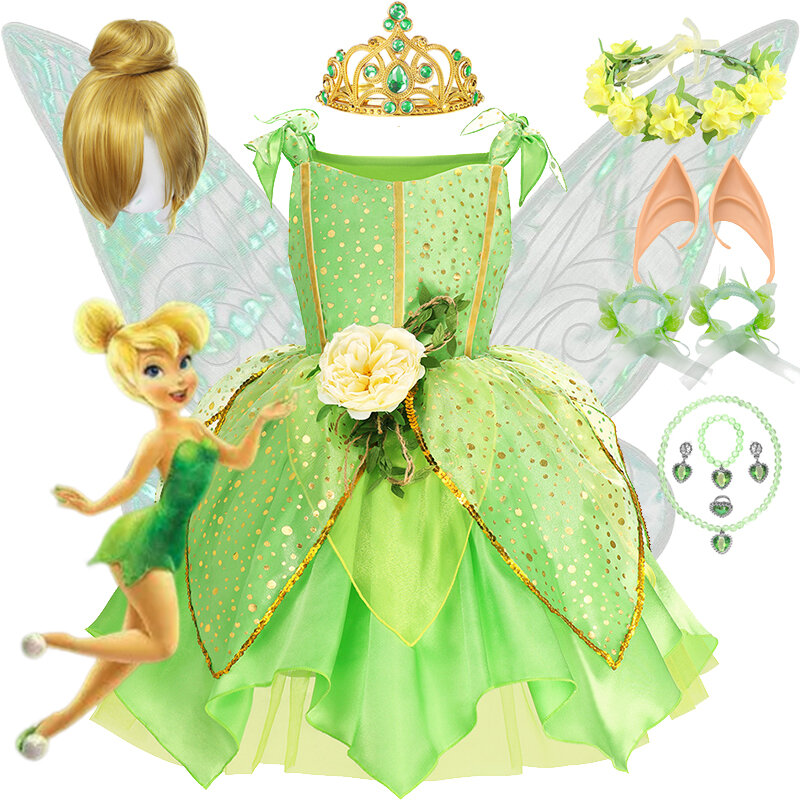 Disney-Tinker Bell princesa vestidos para meninas, trajes cosplay