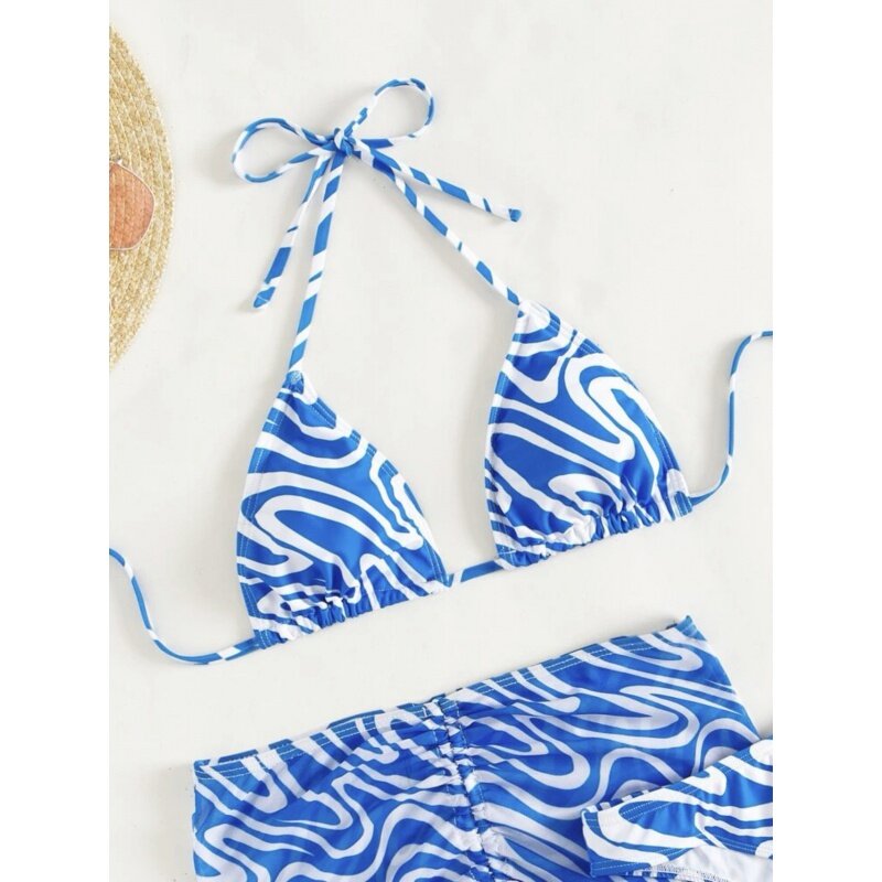 Completa padrão impresso biquíni maiô, swimwear com alça, vestido de praia, Novo, 2022