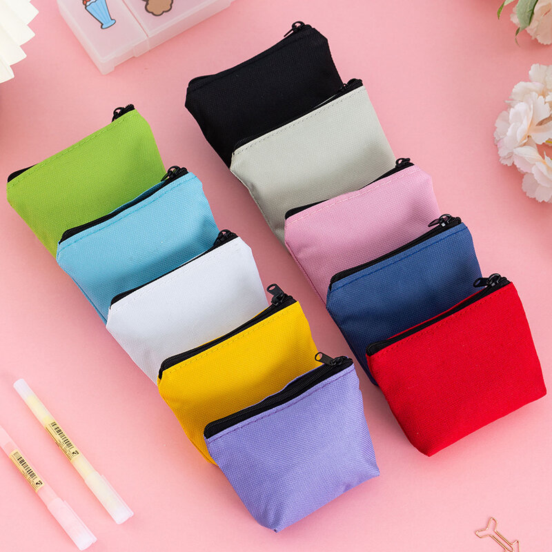 Simple Practical Small Wallet Solid Color Canvas Coin Purse Women Girl Earphone Key Bag Zipper Storage Bag