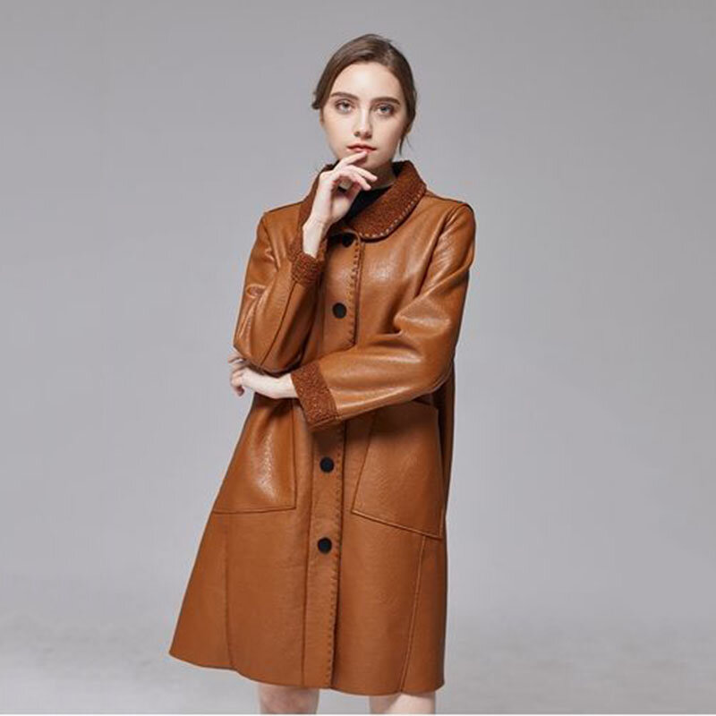 Cappotto In pile da donna In pelle In inverno nuova giacca In pelle stile occidentale della madre giovane e di mezza età moda Slim Warm Coat5XL