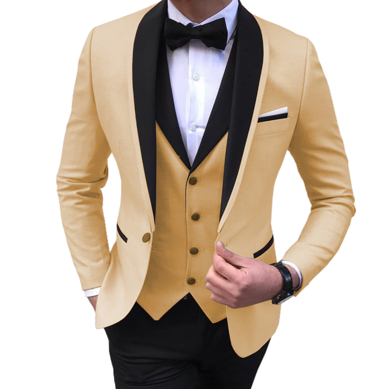 Trajes azules de 3 piezas para hombre, esmoquin informal con solapa de chal negro, traje Formal de padrino de boda, 2024 (Blazer + chaleco + Pantalones)