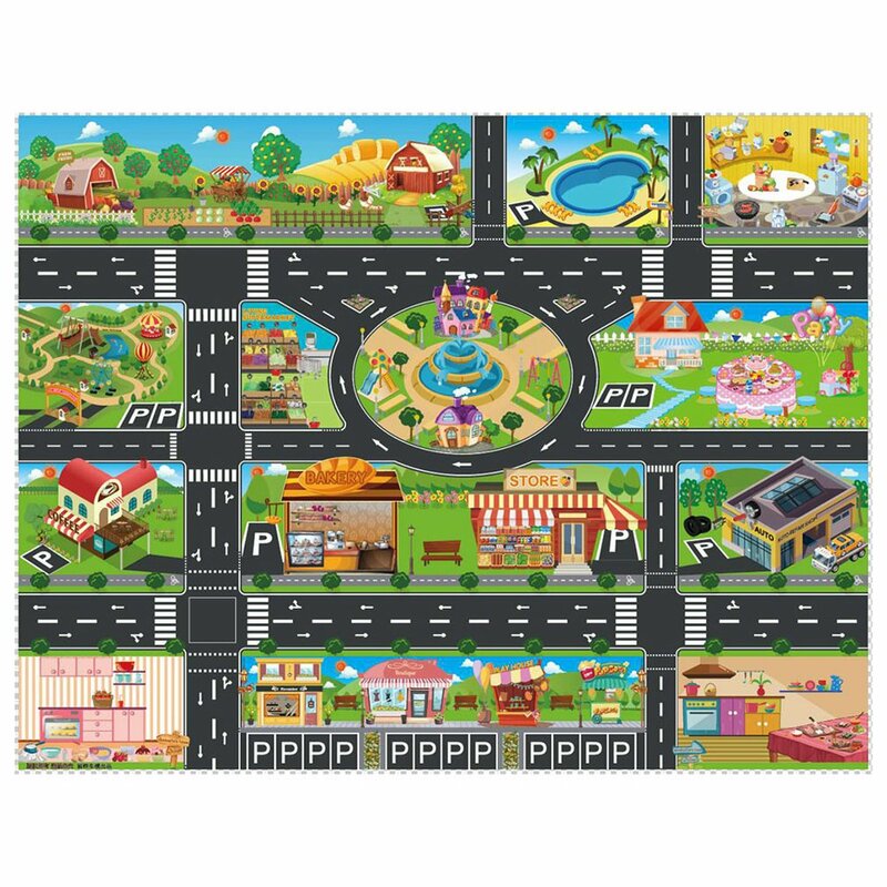 아기 놀이 매트, 도시 교통 도로지도, 카펫, 도시 자동차 주차장, 로드맵 교통 표지판, 아기 등반 놀이 매트 게임