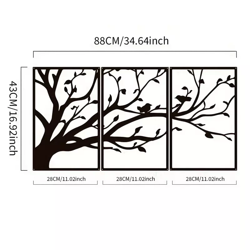 3 шт./набор, настенные металлические ветви с изображением дерева жизни