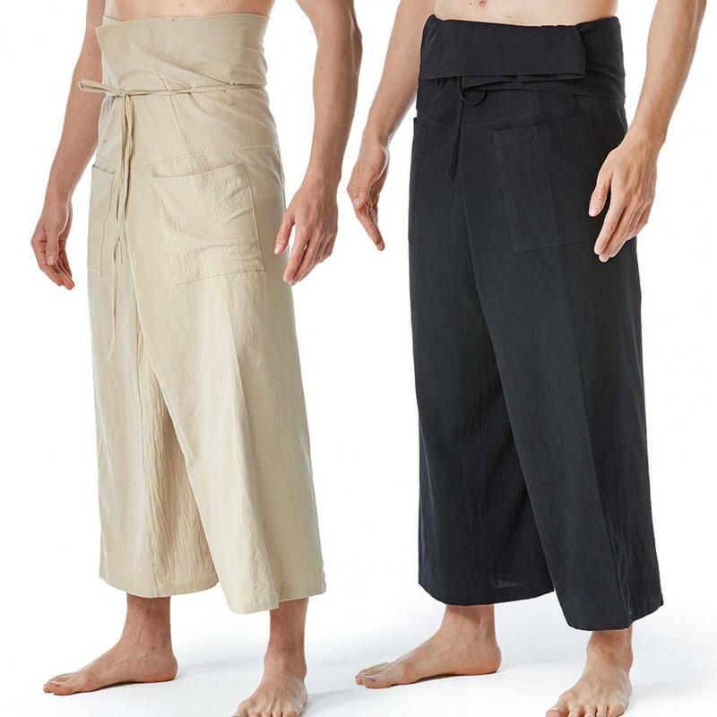 Pantaloni per arti marziali gambe larghe dritti larghi pantaloni da pescatore tailandesi da uomo pantaloni da pescatore tailandesi in lino abbigliamento Fitness