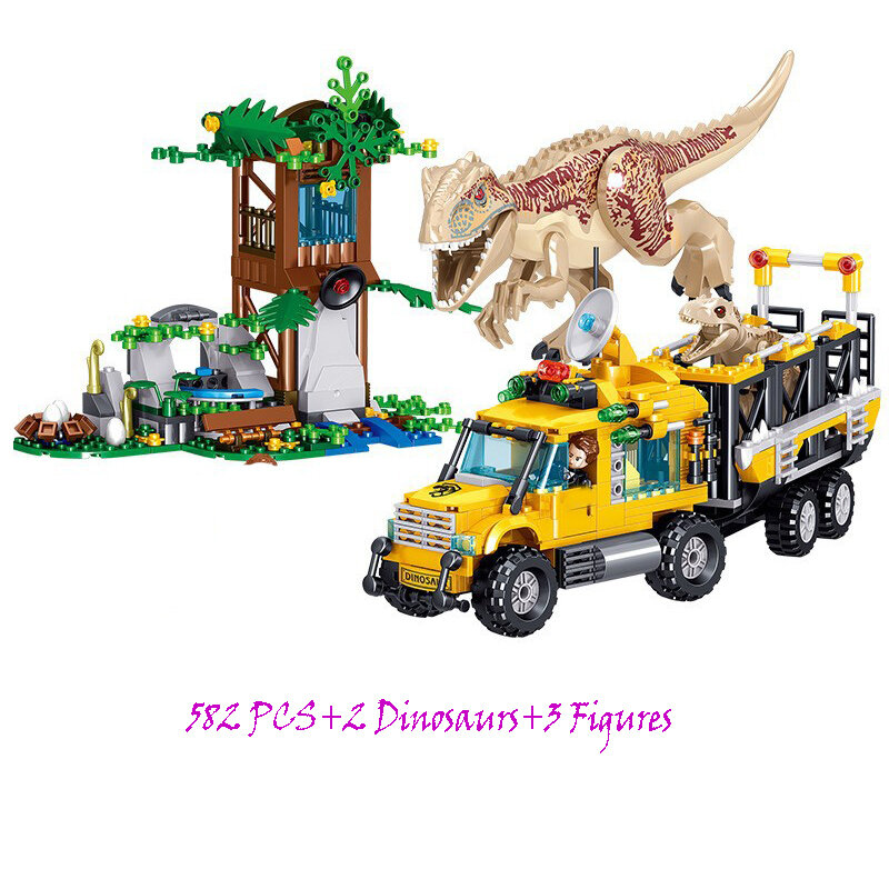 582PCS Dinosaurier Welt Figurescene Bausteine Kit Bricks Classic Kreative MOC Educational Kinder Spielzeug Jungen Für Kinder Geschenk