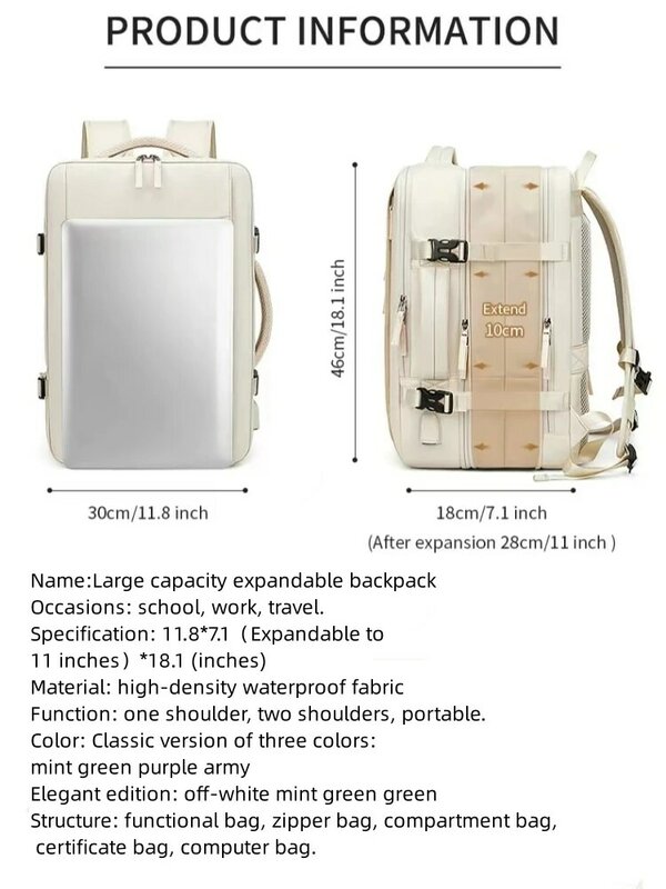男性用大容量トラベルバッグ,拡張可能なバックパック,ウェットで分離されたラゲッジバッグ,コンピュータビジネスバッグ