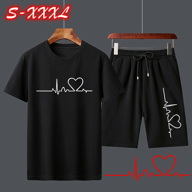 Men and Women Fashion Summer Suit T Shirts + Shorts Suit Summer Cool Sports Jogging Cotton Set