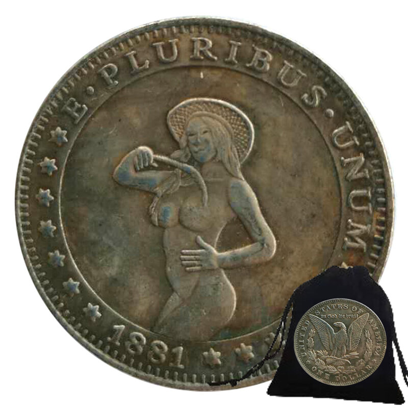 Moneda de bolsillo conmemorativa de lujo para club nocturno, moneda de la suerte de un dólar, monedas de Arte de EE. UU., monedas divertidas para parejas, bolsa de regalo elegante para novia