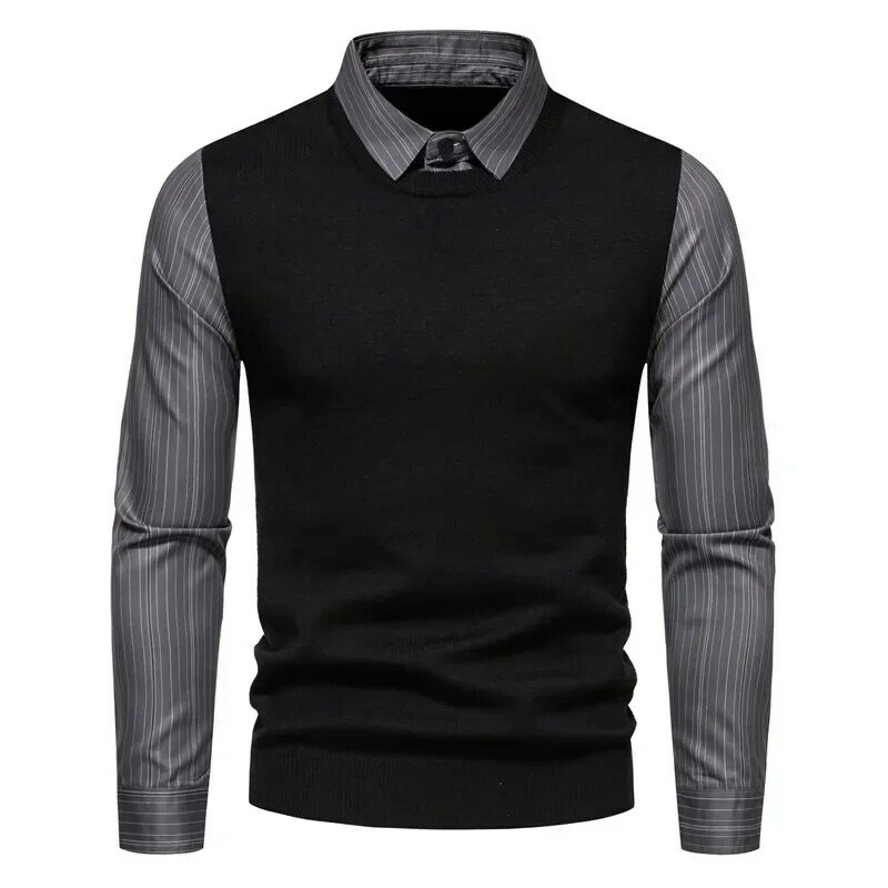 2023 Autumn New Casual Versatile Polo Knitted Panel Men's Long Sleeves
