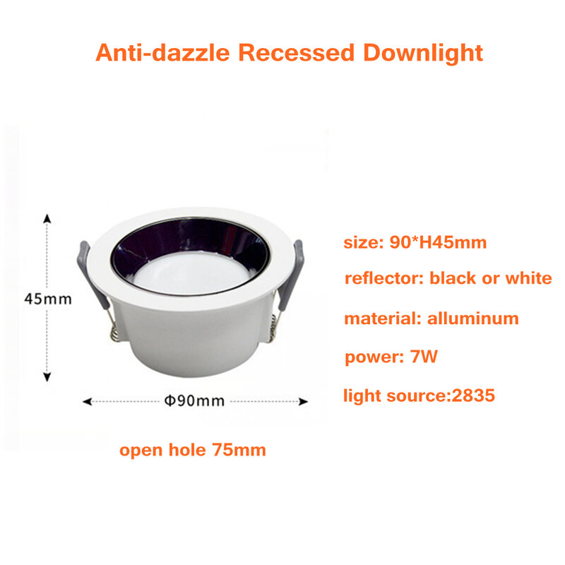 Anti-Glare LED Downlight Recessed Ceiling Lamp Home Decoration Indoor Lighting Living Room Spot Light for Bedroom Office Store