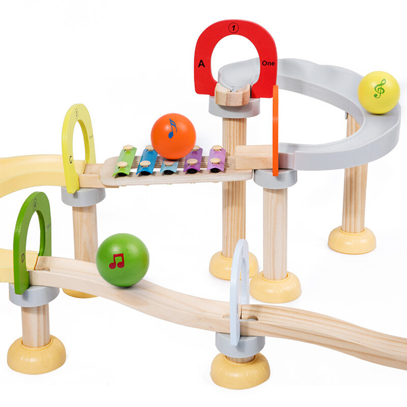 Wood Music Percussion Piano Ball Track Roller Ball Assembly Building Blocks Early Education Children Intelligence Wooden Toys