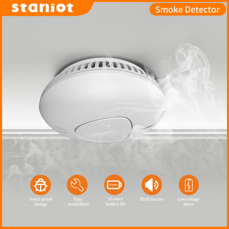 10-Year Battery life Smoke Detector Fire Alarm Smart Home Security Protection Sensor 85db High Decibel With EN14604 Certified