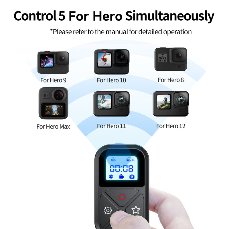 TELESIN-Controle Remoto Bluetooth com Correia de Pulso para Telefone Inteligente, GoPro Hero 12, 11, 10, 9, 8, Max, 11 Mini, 80m