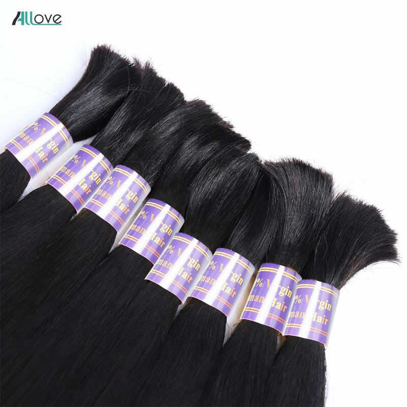 Allove, объемные прямые человеческие волосы для плетения кос, 100% необработанные, без уточка, волосы для наращивания, бразильские неповрежденные волосы
