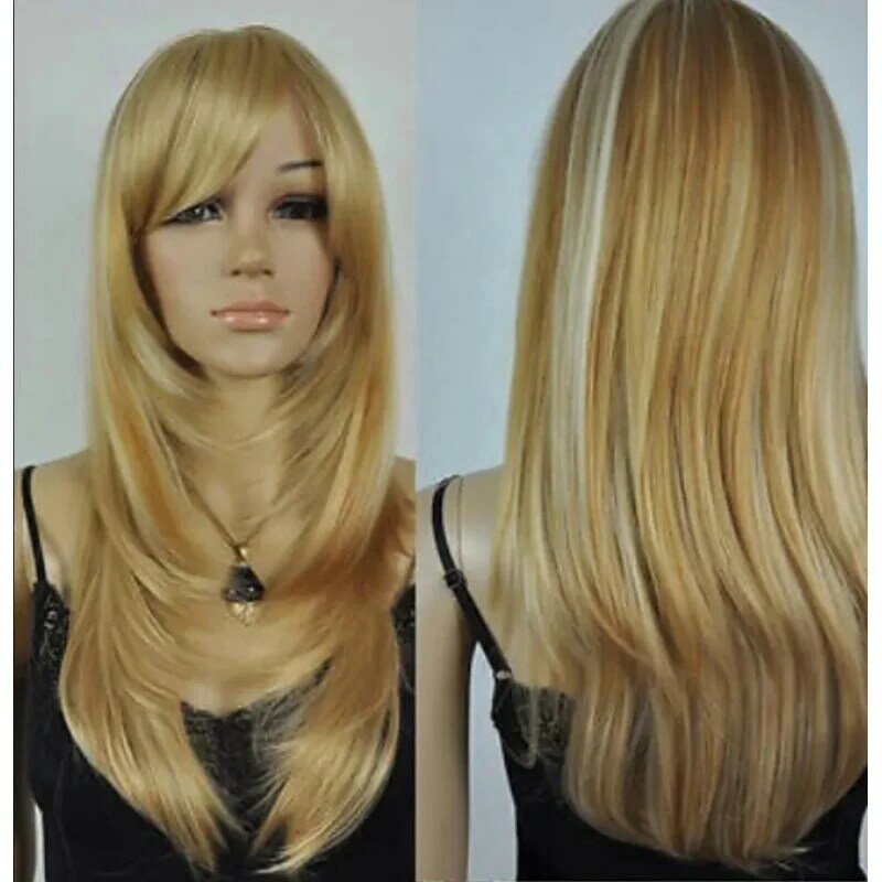 Wig Cos light blonde mix long straight cosplay hair wedge