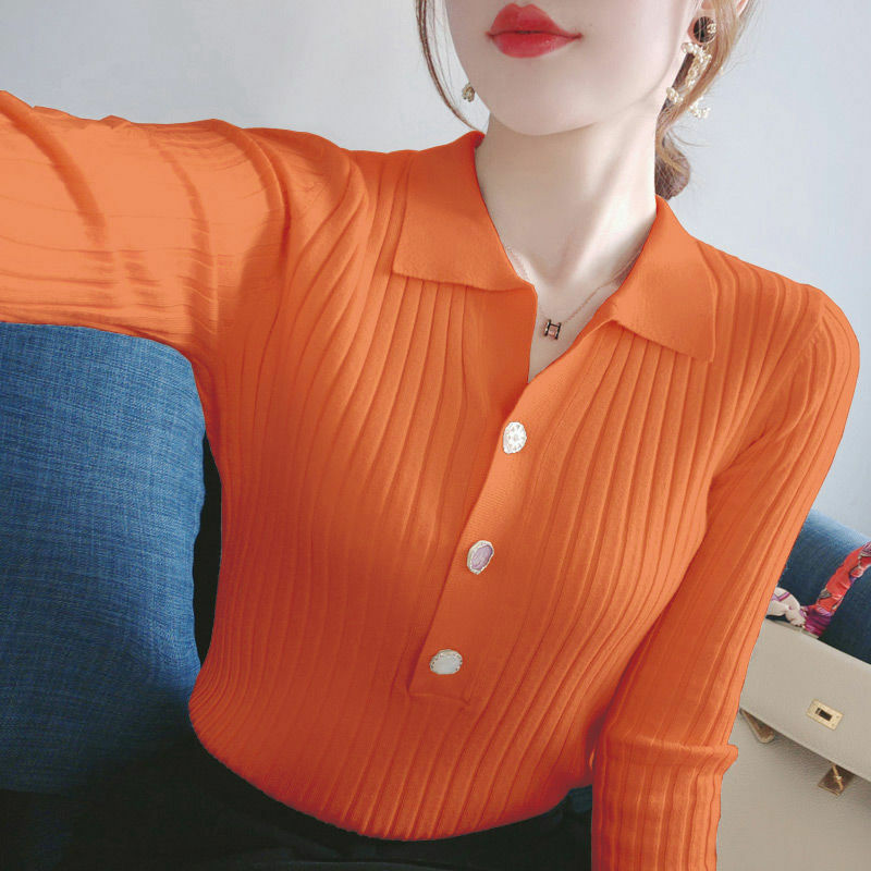 Women Fashion Lapel Solid Color Long Sleeve Button Shirt New Casual Pullovers Loose Young Style Women's Clothing Commute Blouse