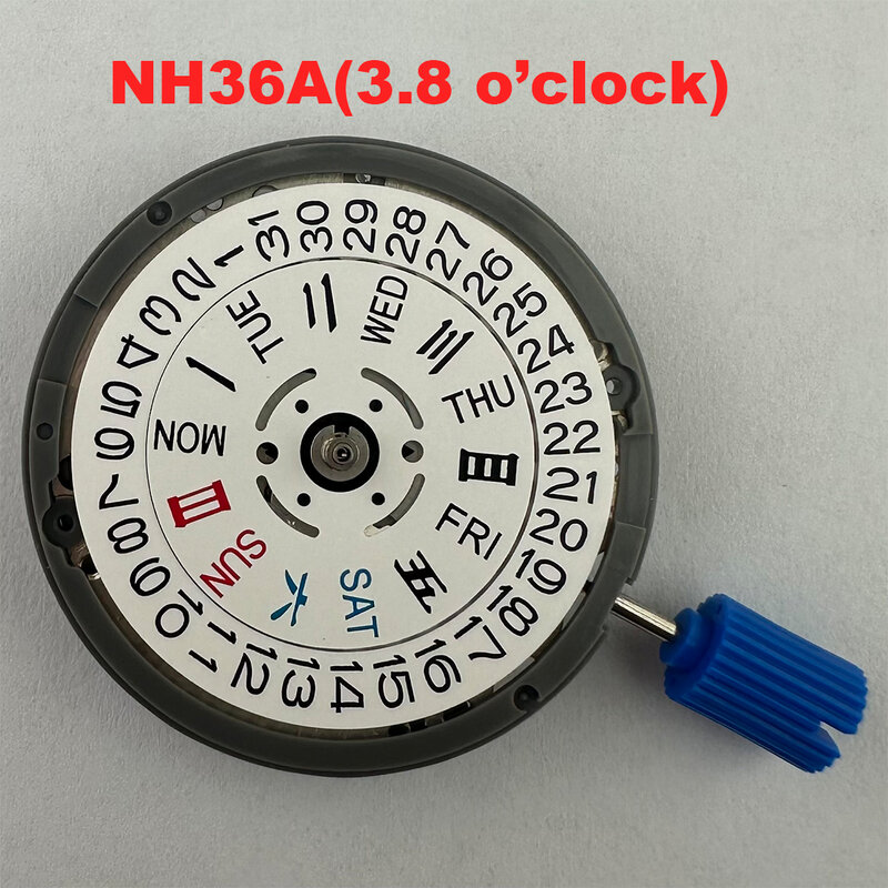 NH36A-movimiento mecánico de alta precisión, repuesto de reloj automático, calendario Blanco chino/Inglés, corona de 3,8 puntos