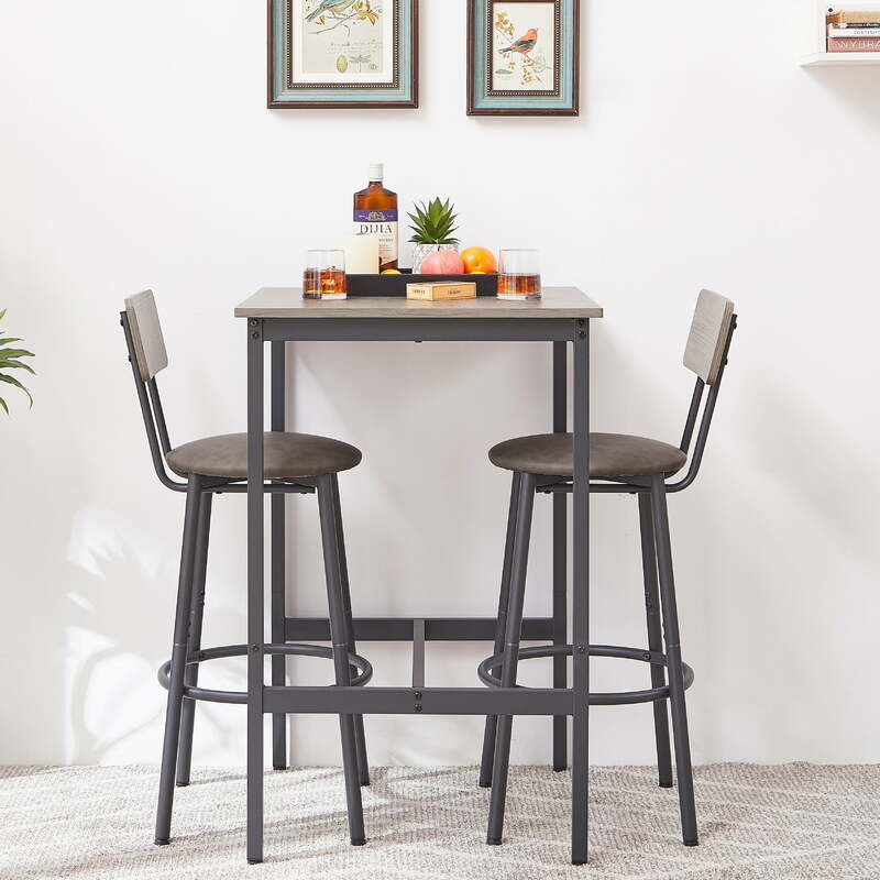Counter Height Dining Set Kitchen Table Sets with Upholstery Bar Chairs for Small Space, Gray