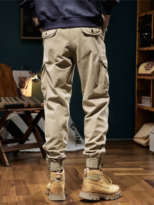 2023 nowe spodnie z wieloma kieszeniami wiosenno-letnie spodnie Cargo męskie z zamkiem błyskawicznym, chude spodnie robocze, bawełniane spodnie typu Casual