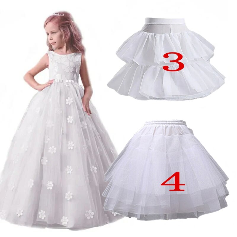 White Children kids Petticoat A-Line 3 Hoops One Layer Flower Girls Crinoline Lace Trim Flower Girl Dress Underskirt